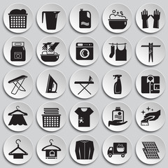 Laundry icons set on plates background for graphic and web design, Modern simple vector sign. Internet concept. Trendy symbol for website design web button or mobile app