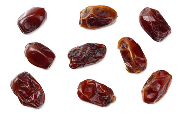 date fruit isolated on white background. top view