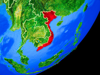 Vietnam on planet Earth with country borders and highly detailed planet surface.