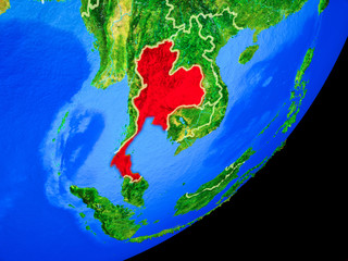 Thailand on planet Earth with country borders and highly detailed planet surface.