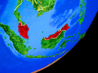 Malaysia on planet Earth with country borders and highly detailed planet surface.