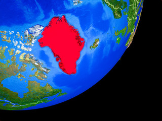 Greenland on planet Earth with country borders and highly detailed planet surface.