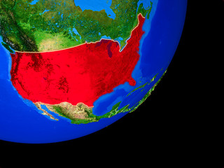 USA on planet Earth with country borders and highly detailed planet surface.