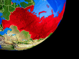 Russia on planet Earth with country borders and highly detailed planet surface.