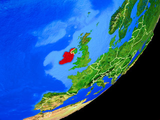 Ireland on planet Earth with country borders and highly detailed planet surface.