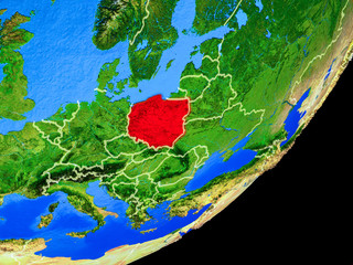 Poland on planet Earth with country borders and highly detailed planet surface.