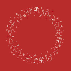 Concept of Christmas card template with garland and ornaments. Vector.