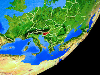 Slovenia on planet Earth with country borders and highly detailed planet surface.