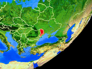 Moldova on planet Earth with country borders and highly detailed planet surface.