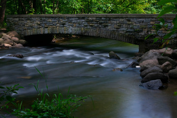 Flowing River Under Beautiful Brick Bridge at Minnehaha Falls, Minnesota