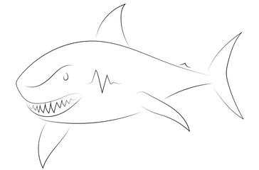 Black line shark on white background. Shark. Sketch style. Vector graphic icon animal.