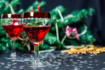 Christmas drinks in glasses