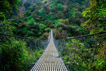 Nepal suspension bridge Langtang valley