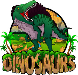Logo  Dinosaurs World with Spinosaurus. Vector illustration.