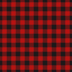 Lumberjack plaid seamless pattern flannel, Alternating dark red and black squares checkered background. Scottish cage. Vector illustration - obrazy, fototapety, plakaty
