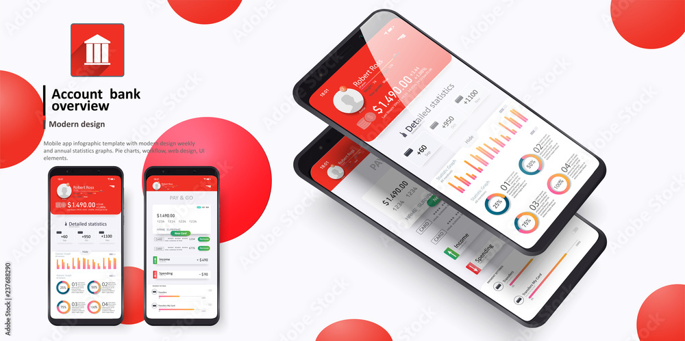 Aufkleber design of the mobile app ui, ux. a set of gui screens for mobile banking.online statistics and data 