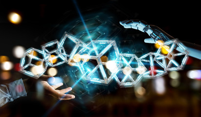White robot hand creating future technology structure 3D rendering