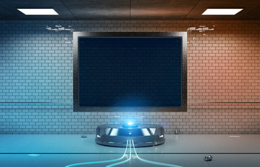 Futuristic horizontal billboard in underground tube station mockup 3d rendering