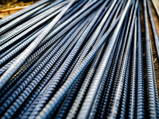 Stack of steel rebar for reinforcement concrete at construction site