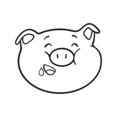 Hungry emoticon icon. Emoji pig is slobbering. Cool little pig for coloring book.