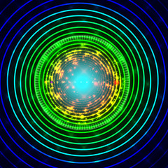 Abstract circular particle technology background.