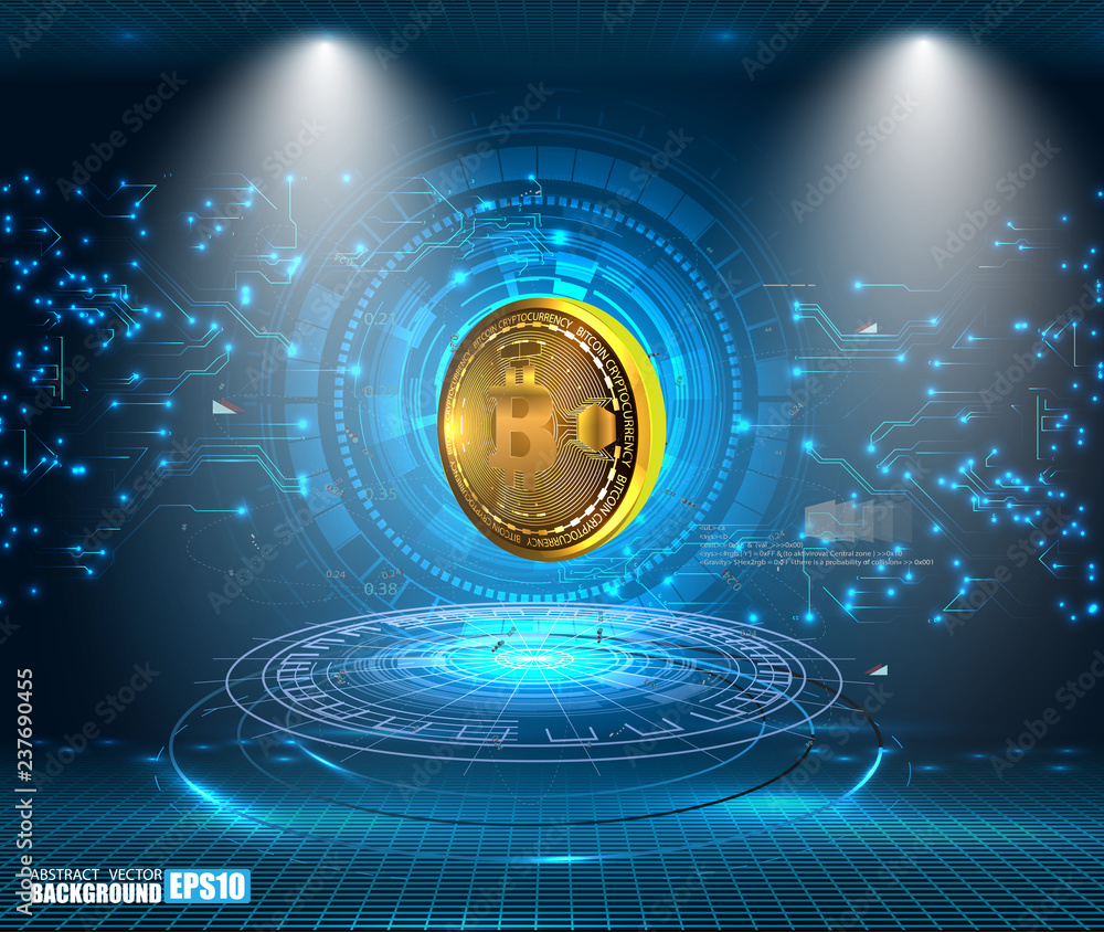 Leinwandbilder bitcoin technology abstract visualization.bitcoin conceptual background with blue glowing electric l