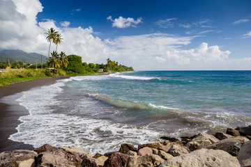 Beach on a St. Kitts island with black sand