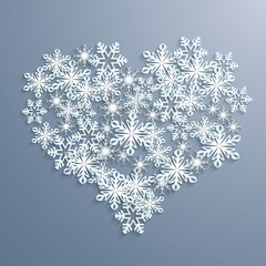 Christmas abstract background with a heart from snowflakes.