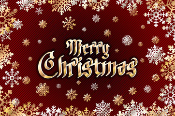 vector gold merry christmas Holiday greeting with snowflake background red