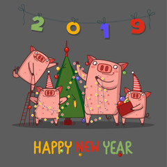 happy pig family/vector