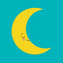 Smiling Cute Moon Cartoon Mascot Character. Vector Illustration