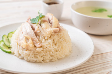 Hainanese chicken rice or steamed chicken rice