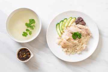Hainanese chicken rice or steamed chicken rice