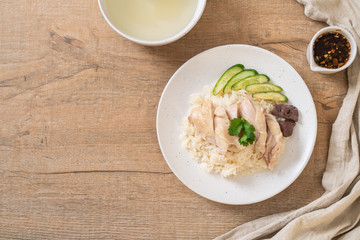 Hainanese chicken rice or steamed chicken rice