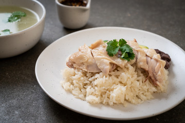 Hainanese chicken rice or steamed chicken rice