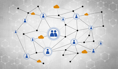 Lines and dots as networking idea drawn on cement background