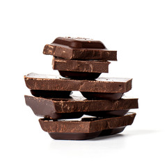 Dark chocolate stack on white isolated background