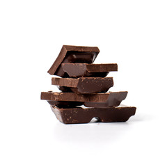 Dark chocolate stack on white isolated background