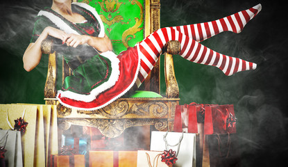 Christmas woman legs and smoke 