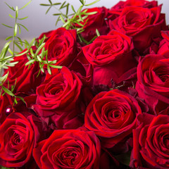 Luxury bouquet made of red roses in flower shop Valentines Bouquet of red roses