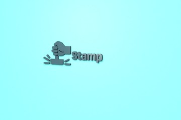 3D illustration of Stamp, blue color and blue text with light-blue background.
