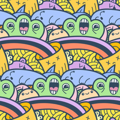 Funny doodle monsters seamless pattern for prints, designs and coloring books