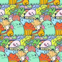 Funny doodle monsters seamless pattern for prints, designs and coloring books