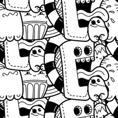 Funny doodle monsters seamless pattern for prints, designs and coloring books