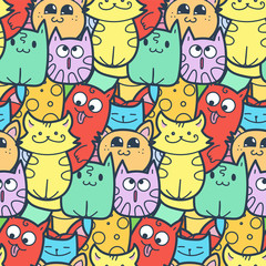 Funny doodle cats and kittens seamless pattern for prints, designs and coloring books