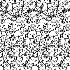 Funny doodle cats and kittens seamless pattern for prints, designs and coloring books