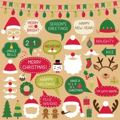 Christmas speech bubbles, Santa Claus hats and decoration, photo booth props © lattesmile