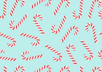 Merry Christmas candy can seamless pattern on a blue background. Vector