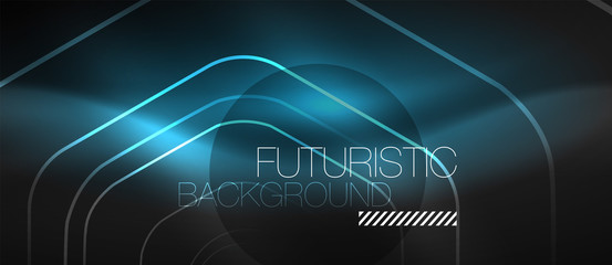 Black and glowing color lines neon design, magin techno template background