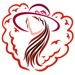 Red heart and beautiful lady in a summer hat, romance